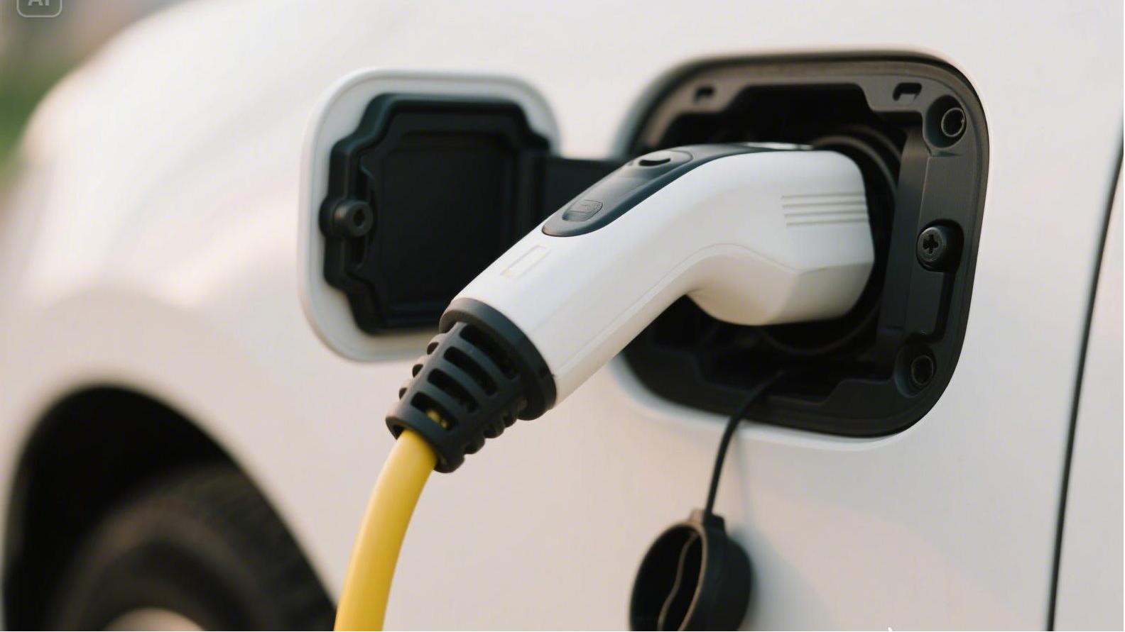 充電樁充電槍插在車上的特寫，寫實一些